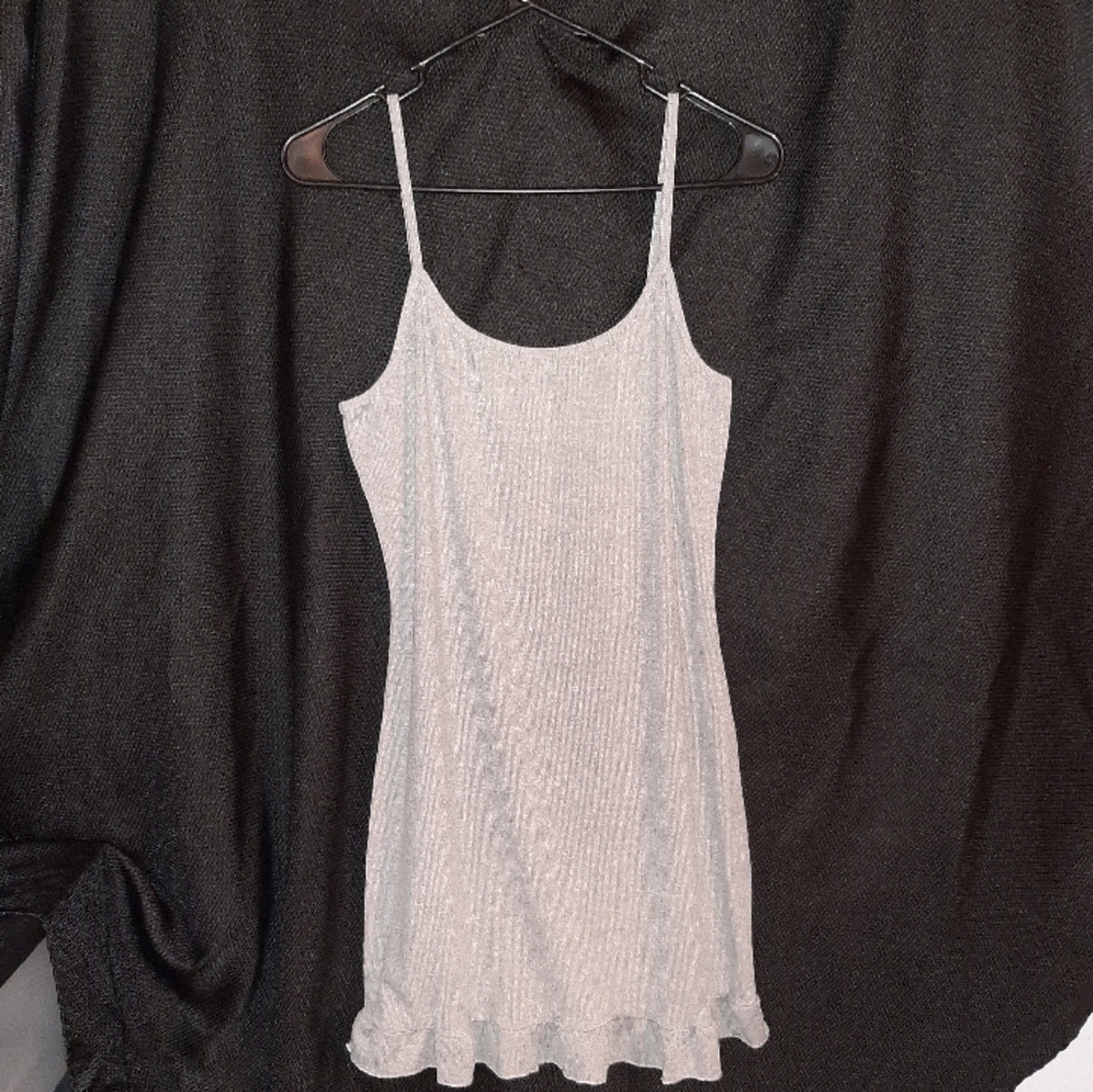 Shein spaghetti strap ruffle hem Gray mini dress size medium